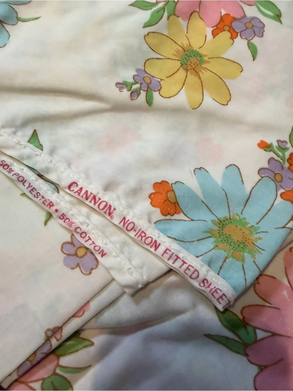 Vintage Cannon Monticello Twin Flower Power Sheet Set Fitted Flat Mod Daisy